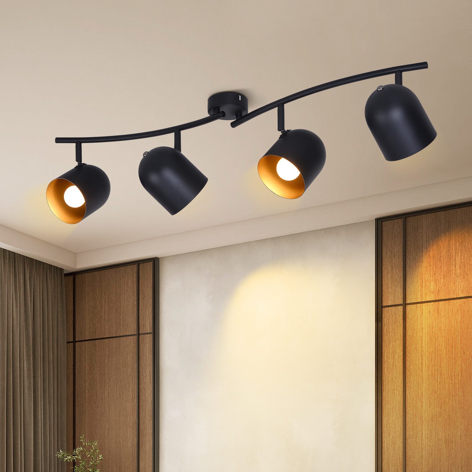 NETTLIFE Loftlampe E14 sortguld loftspotlight til entré industriel stil vintage stil justerbar uden pære 350° justerbar