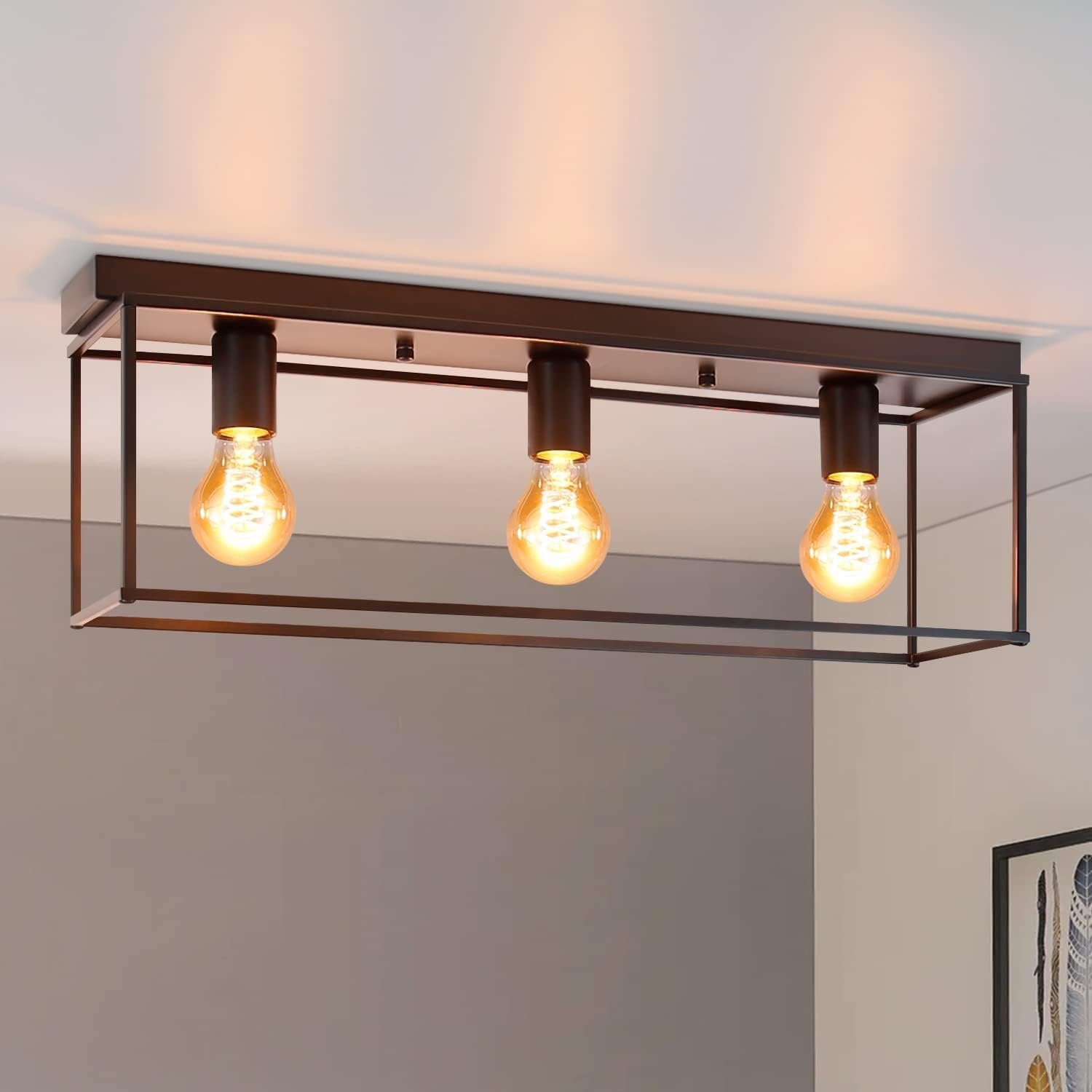 NETTLIFECeilinglampe 3-punkts E27, maks. 25WVintage sort, metal til stue Til køkken, industri, entré - uden, pære