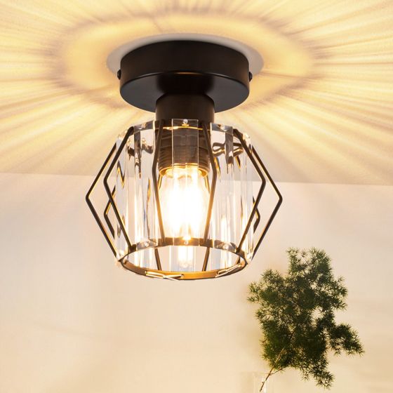 NETTLIFE moderne, sort, krystal loftslampe, E27, vintage - køkken, lampe, med metalramme