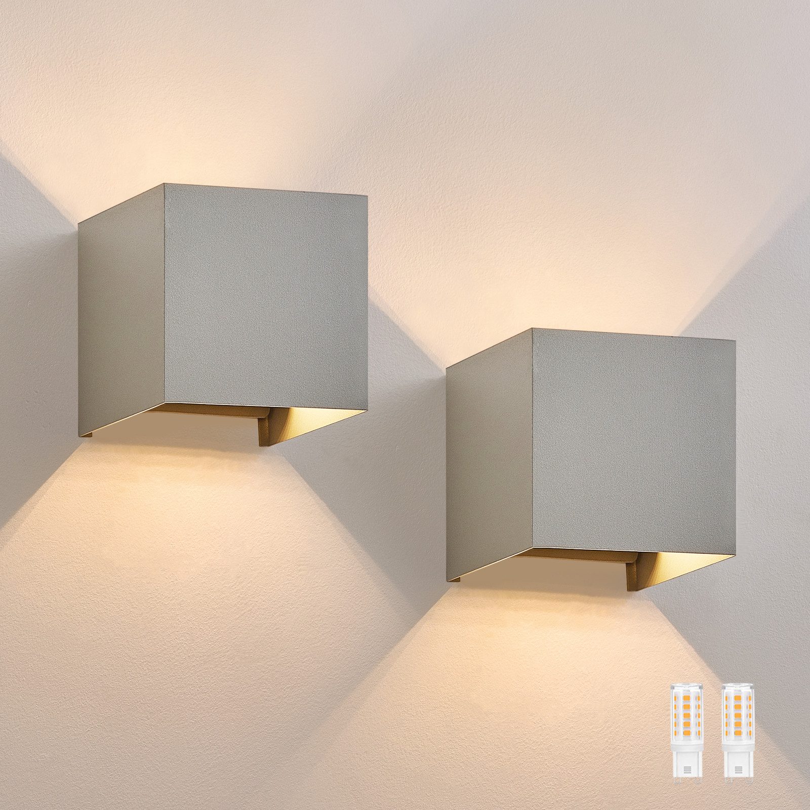 NETTLIFE 2 LED - udendørs væglampesæt, varm hvid IP65, antracit, til hjemmet, trappeopgang