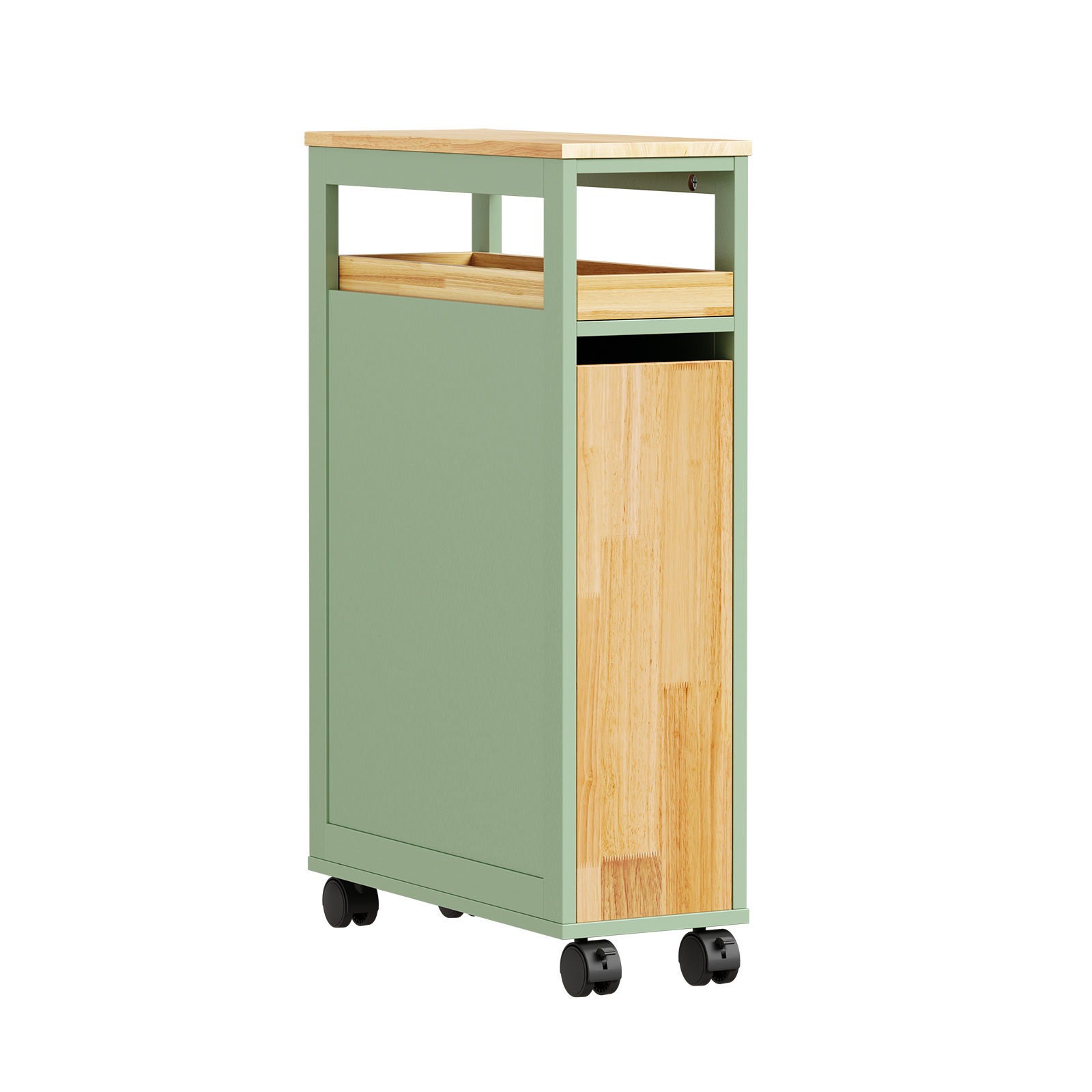 Køkkenvogn med trætop og skuffe grøn 50.5x20x79cm NSR14-GR