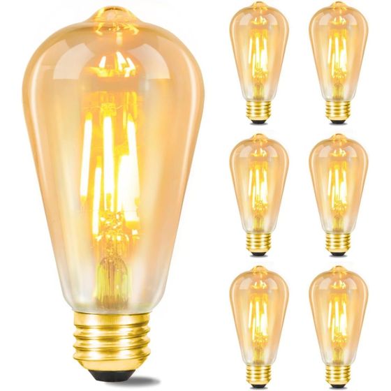 NETTLIFE 6 stk. E27 LED-pærer varm hvid retro-stil Edison-pære 2200K ST64 antik pære energibesparende 4