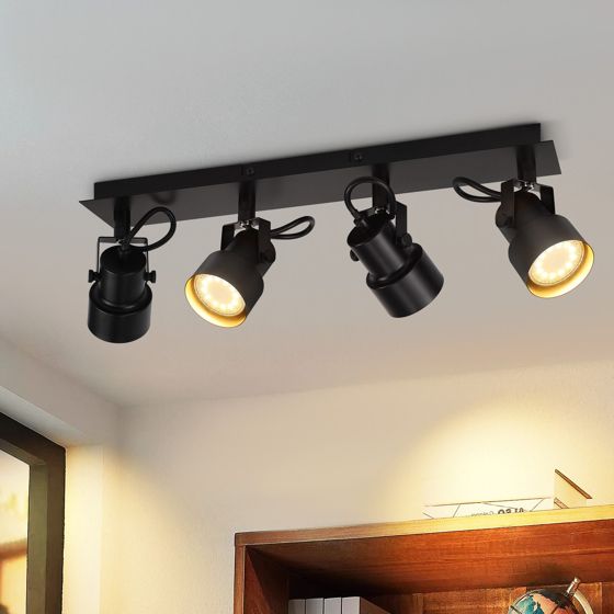 NETTLIFE sort loftspotlight vintage - loftslampe GU10 køkkenlampe med justerbare 4 flammer vintage 350°
