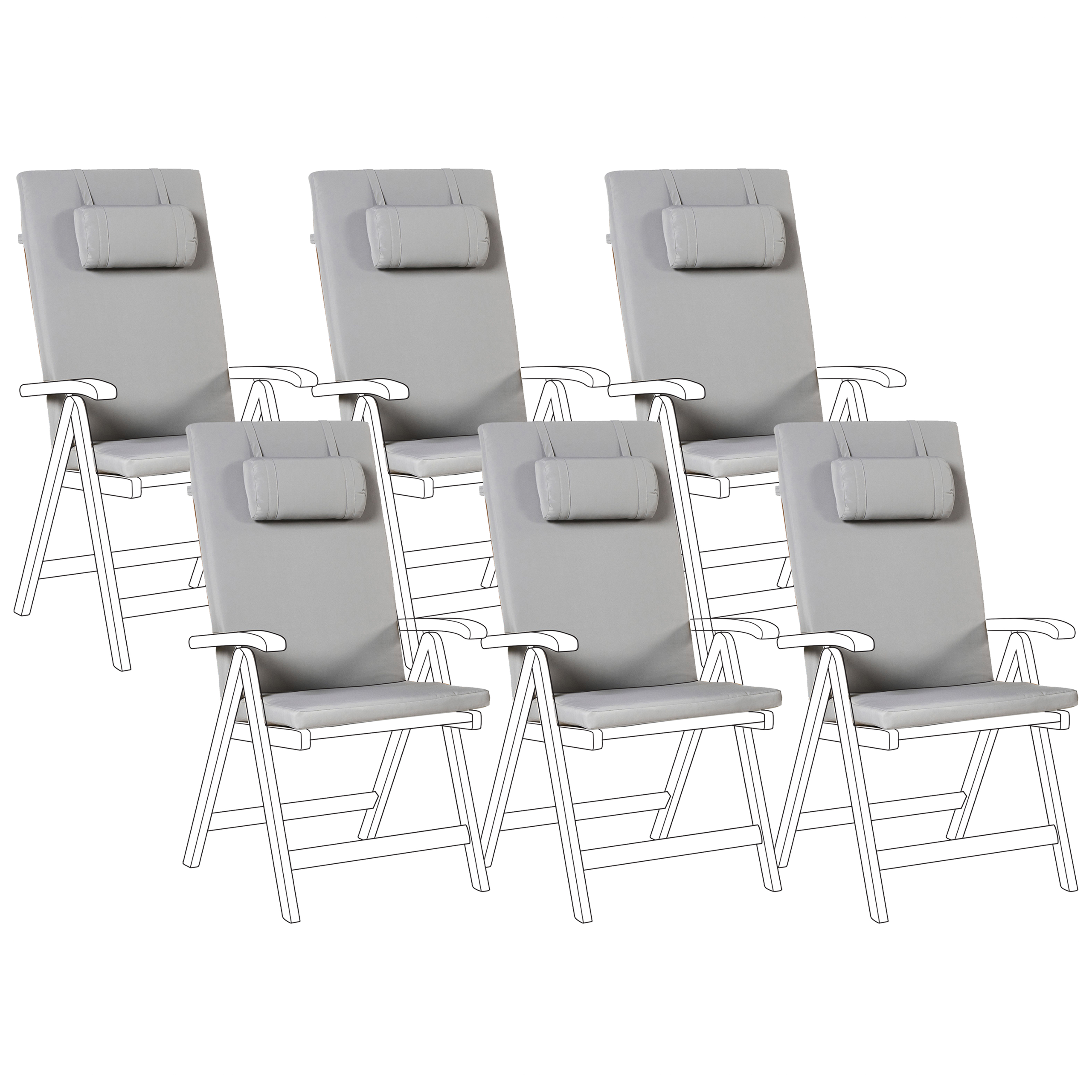 Sæt af 6 ryg-/siddehynder JAVA/AMANTEA PREMIUM 50 x 71 cm Lysegrå