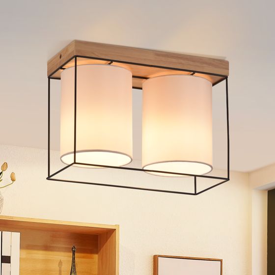 NETTLIFE Loftlampe til soveværelse, loftlampe i vintagestil, 2 E14 pærer, træ, retro - industriel - stil