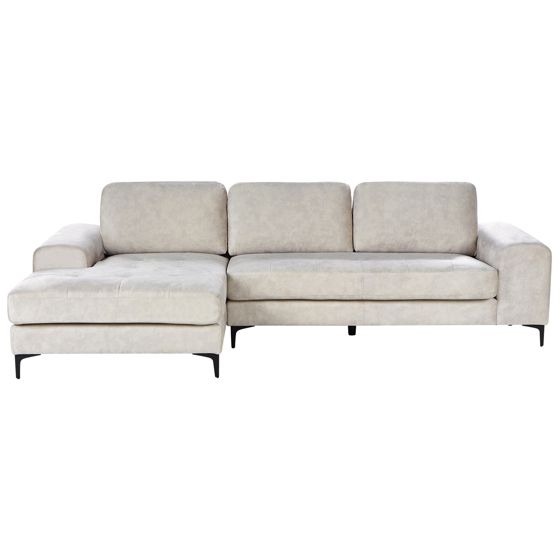 Hjørnesofa 4 personers KIRUNA Velour Lys Beige Højrevendt