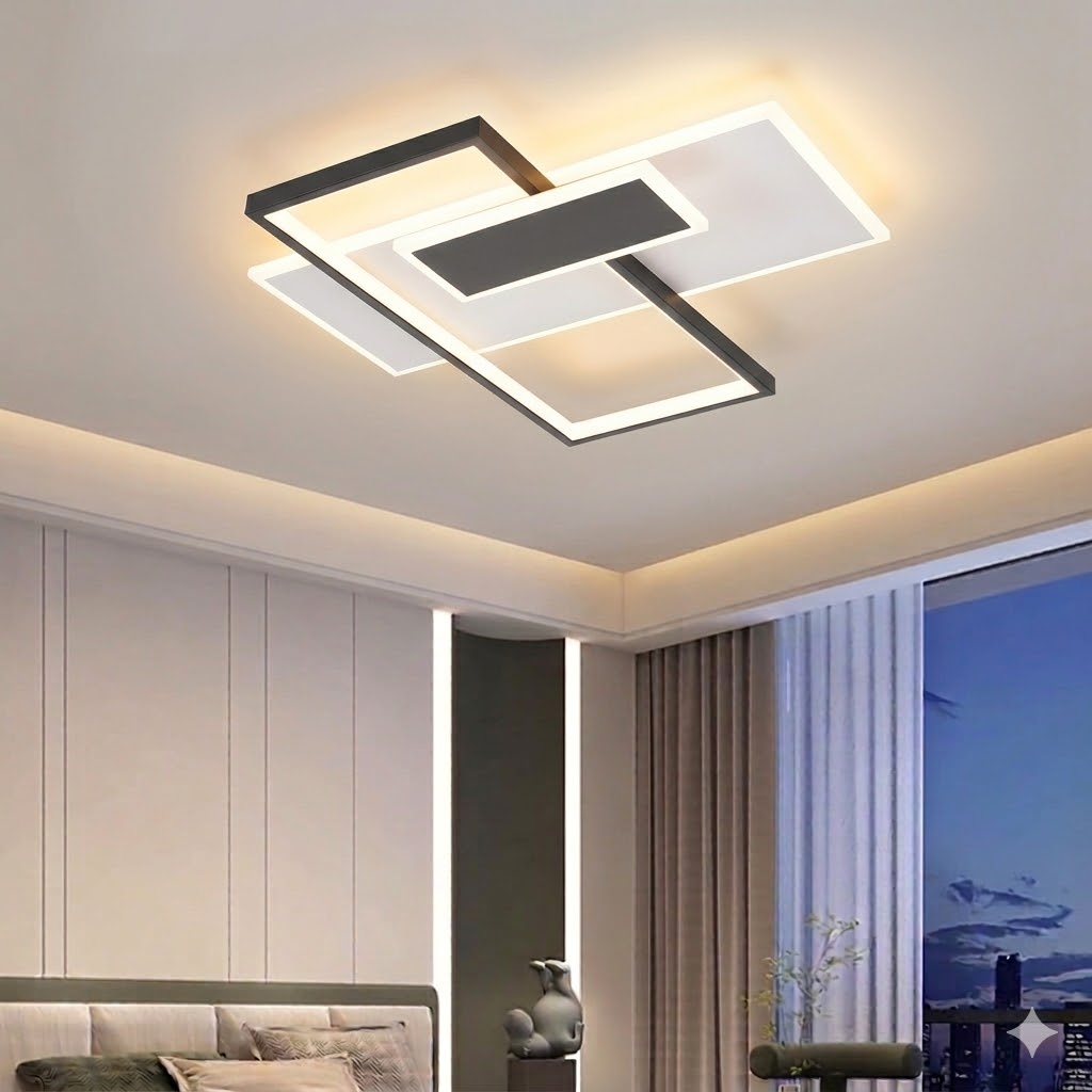 NETTLIFE LED - loftlampe, dæmpbar til stue, lampe 62W Med to loftspotlights, sort Med fjernbetjening, moderne, akryldesign