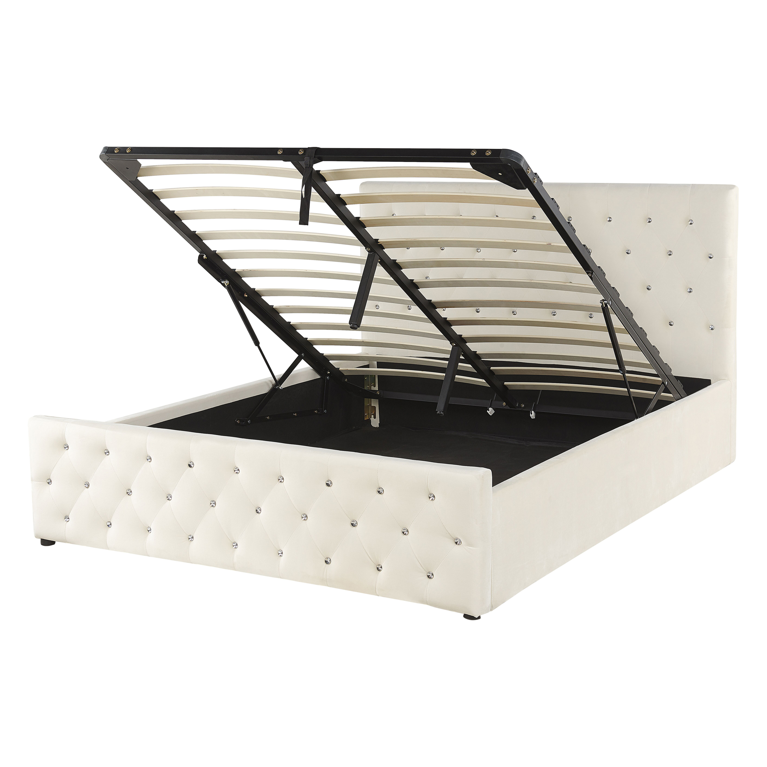 Seng med opbevaring AMIENS Velour Lys Beige 140 x 200 cm