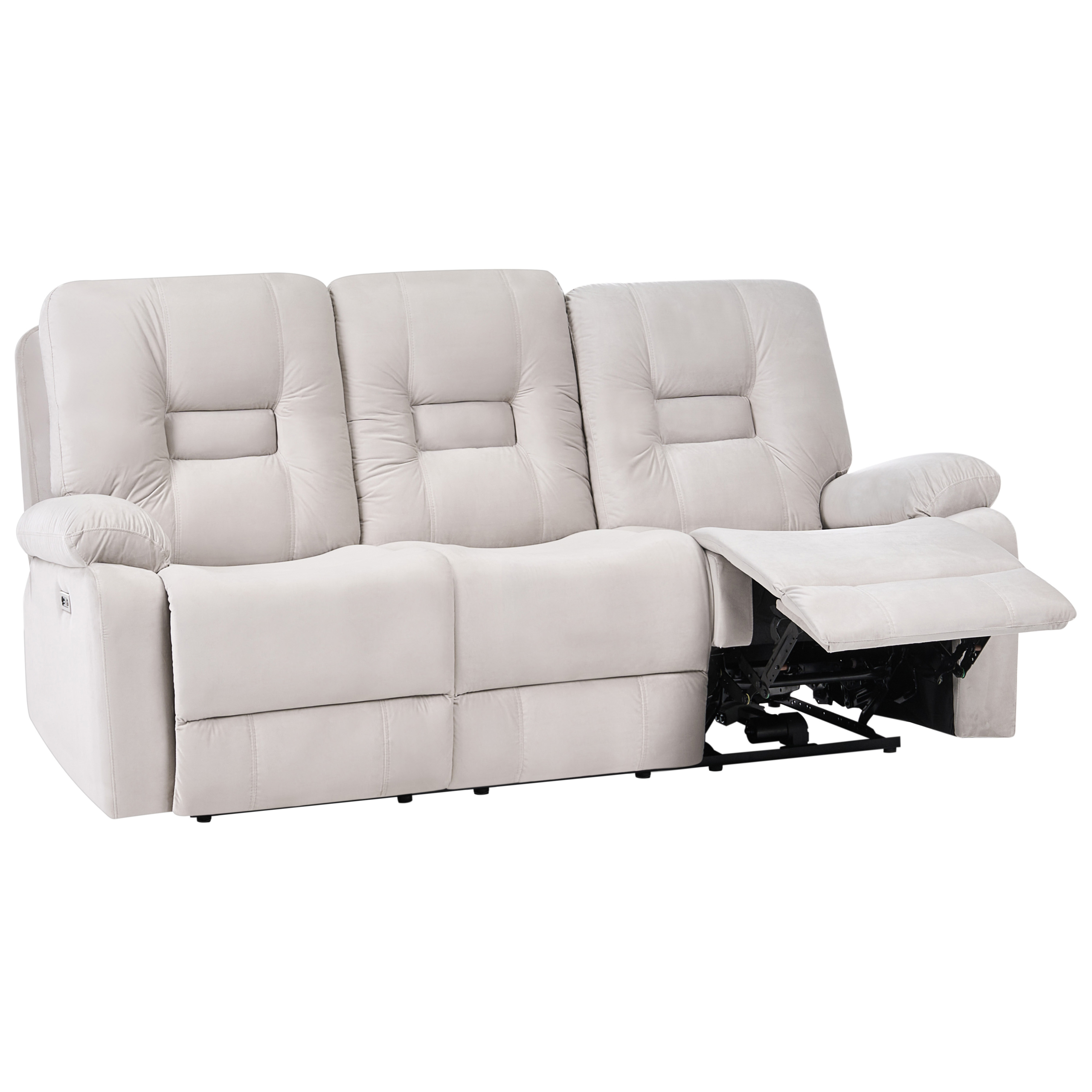 Elektrisk recliner sofa 3 personers BERGEN med USB-port Velour Lys Beige