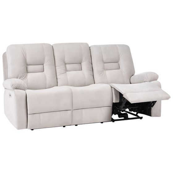 Elektrisk recliner sofa 3 personers BERGEN med USB-port Velour Lys Beige