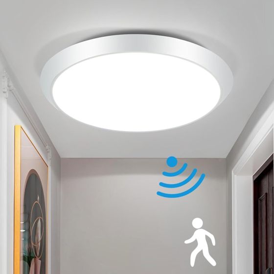 NETTLIFE LED loftlampe, rund hvid, med bevægelsessensor 15W, til indendørs brug 4000K, neutral hvid, IP44 trappelampe, 30 cm til entre