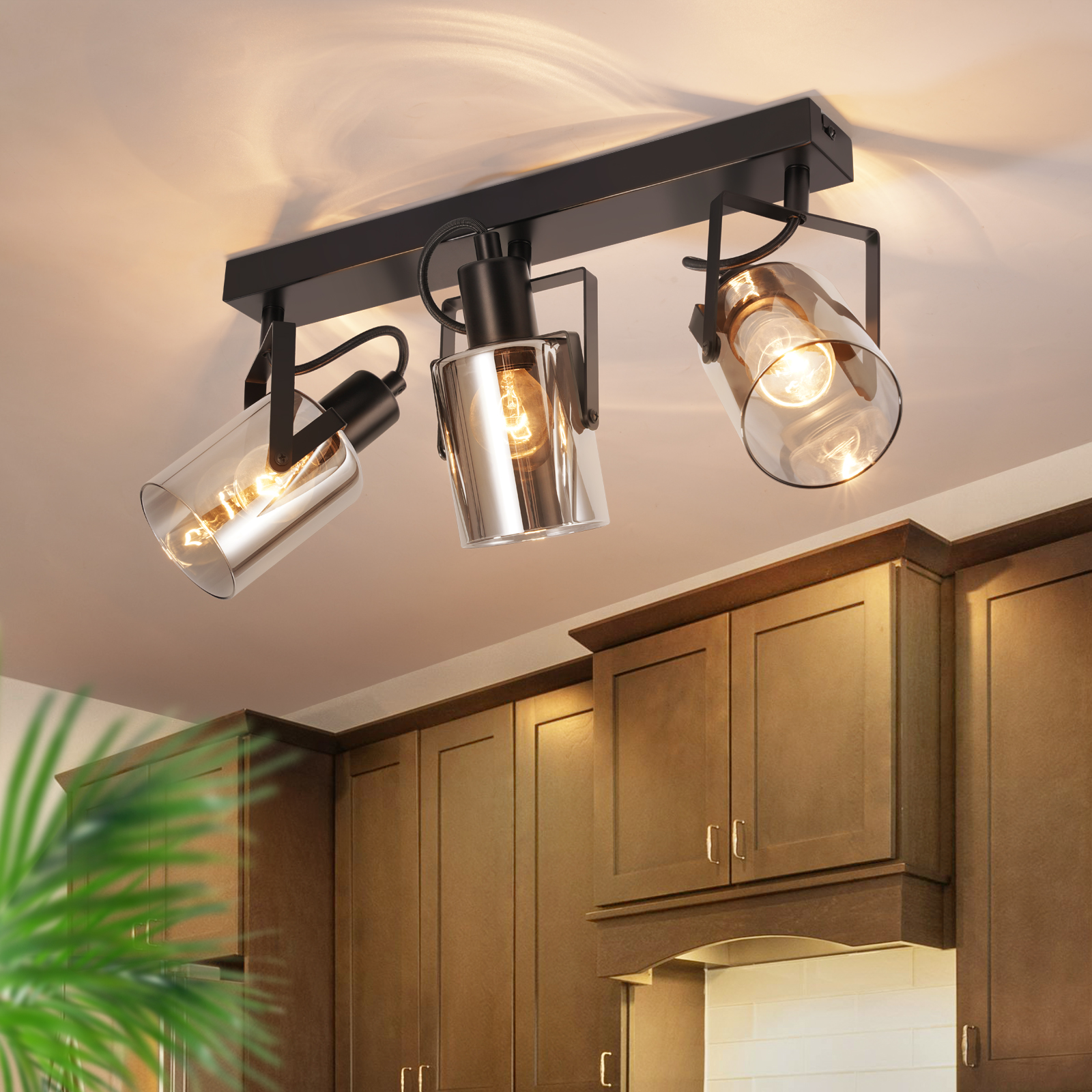 NETTLIFE - loftspotlight sort loftspotlight 3 lyskilder justerbar 350° E14 glas spotlight