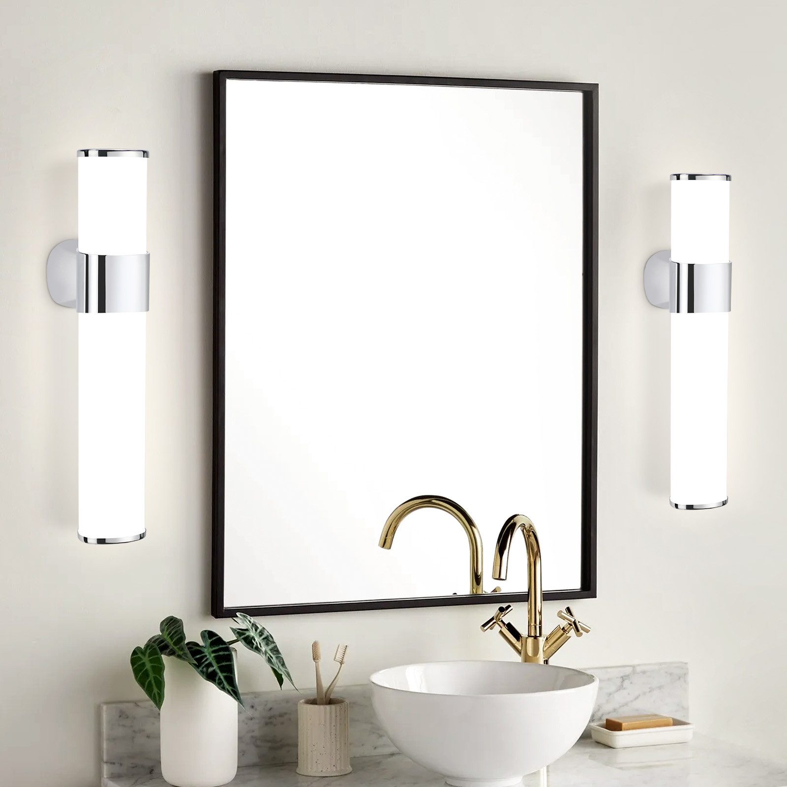 NETTLIFE LED - badeværelsesvæglampe, 2 stk. sæt, LED - badeværelsesspejllampe - moderne krom 6W, 30 cm vandtæt, IP44 4000K