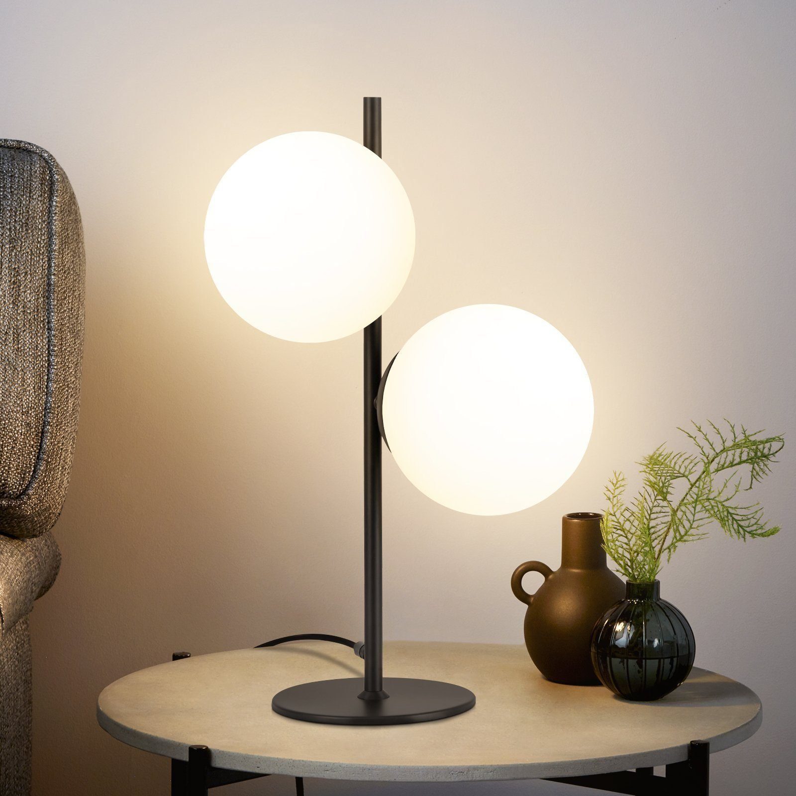 NETTLIFE bordlampe sort sengelampe til stue E27 moderne design glas industriel vintage metal 2 lamper