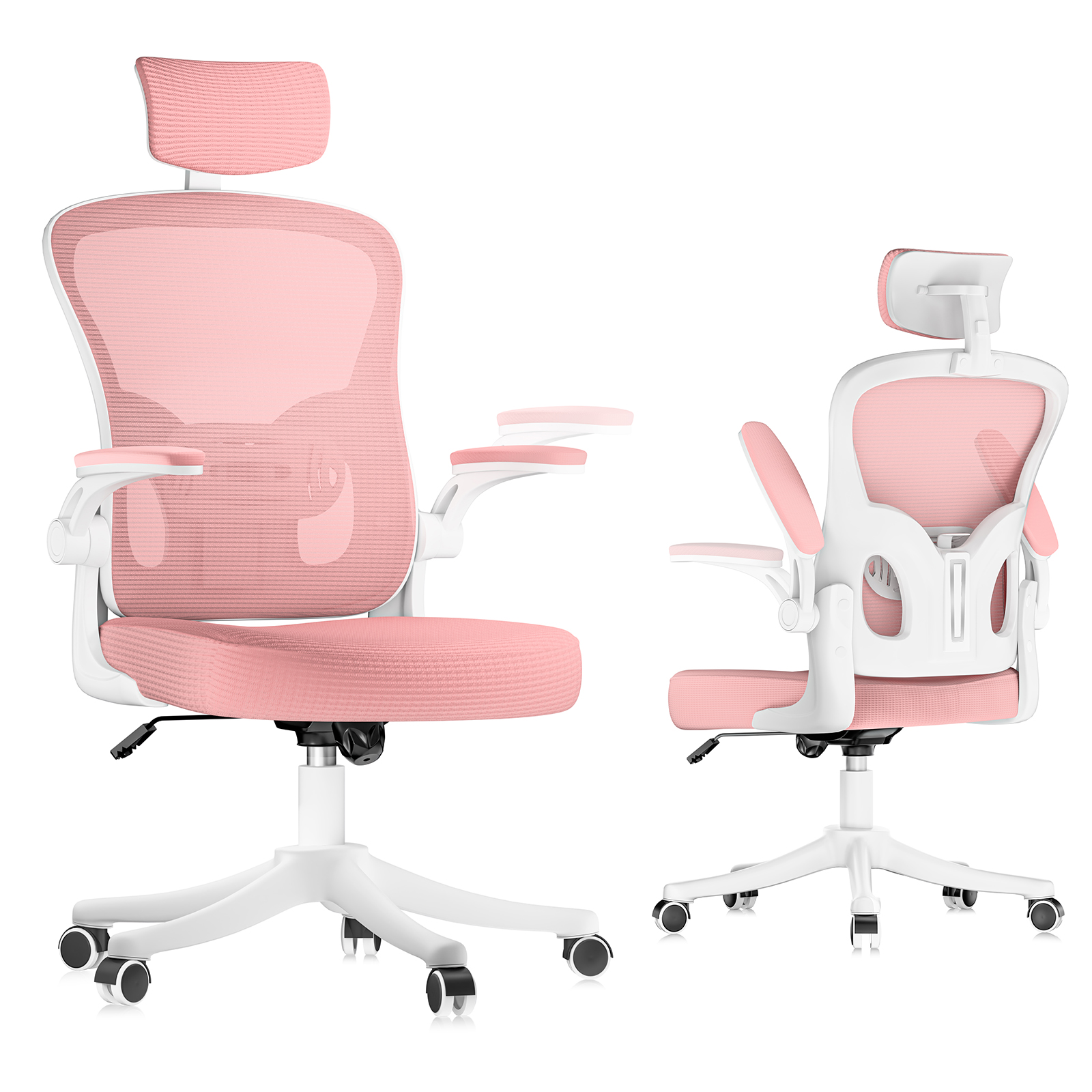Kontorstol A ergonomisk S-formet ryg justerbar nakkepude lændestøtte Lyserød