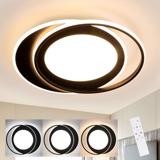 NETTLIFE rund LED loftlampe, 66W moderne, soveværelse sort, dæmpbar Med fjernbetjening, til stuen Til køkkenet Til gangen Til kontoret