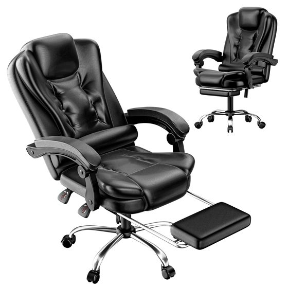 Ergonomisk hældning 90 130 højdejusterbar 10cm PU læder hjem kontor sort