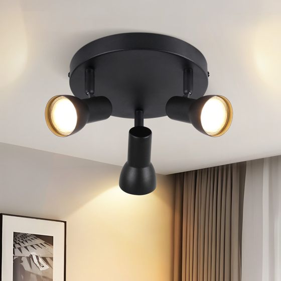 NETTLIFE 3-flammende loftspotlight, sort loftslampe, moderne design, runde metalloftspotlights, GU10-fatning