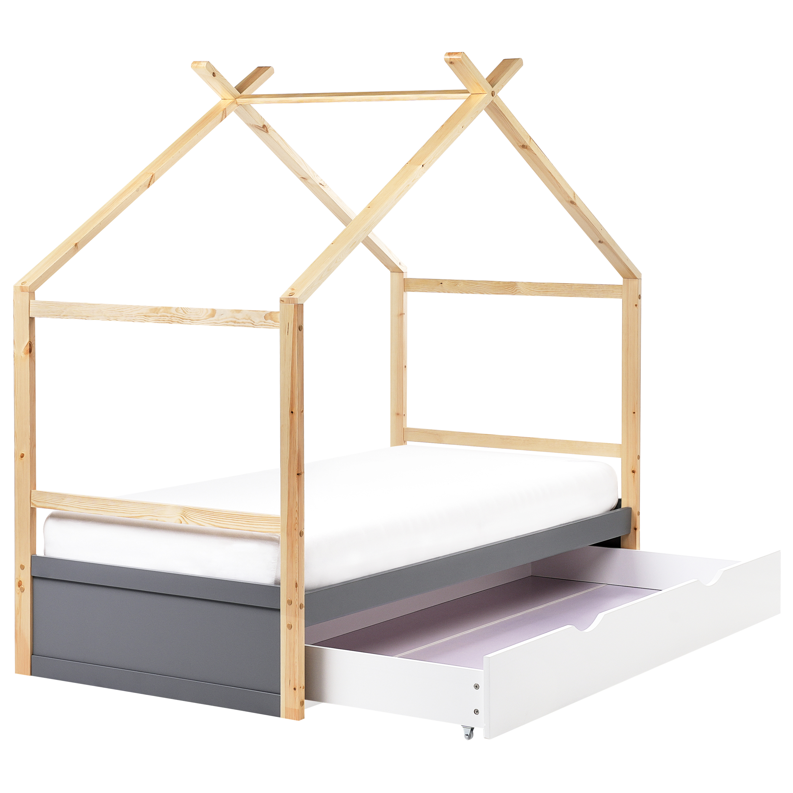 Børneseng Hus Fyretræ ORGEVAL 90 x 200 cm med opbevaring Grå