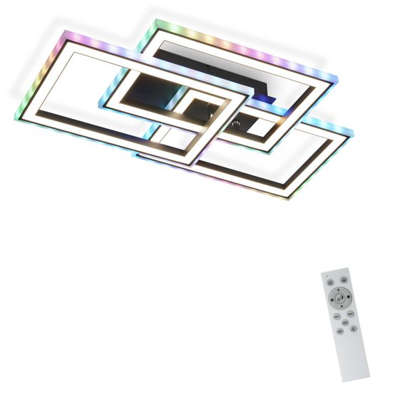 NETTLIFE LED loftlampe til stue 45 W moderne sort dæmpbar stuelampe med fjernbetjening geometrisk farveskift til køkken