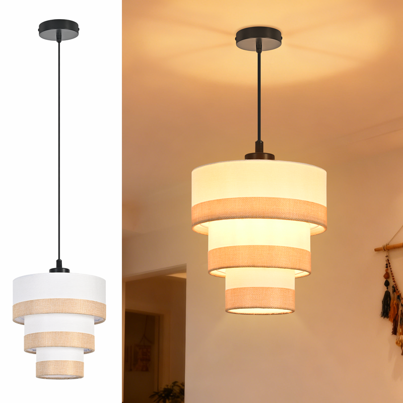 NETTLIFE Hængelampe vintage 1 lampe stof, E27, rustik, højdejusterbar (uden pærer)