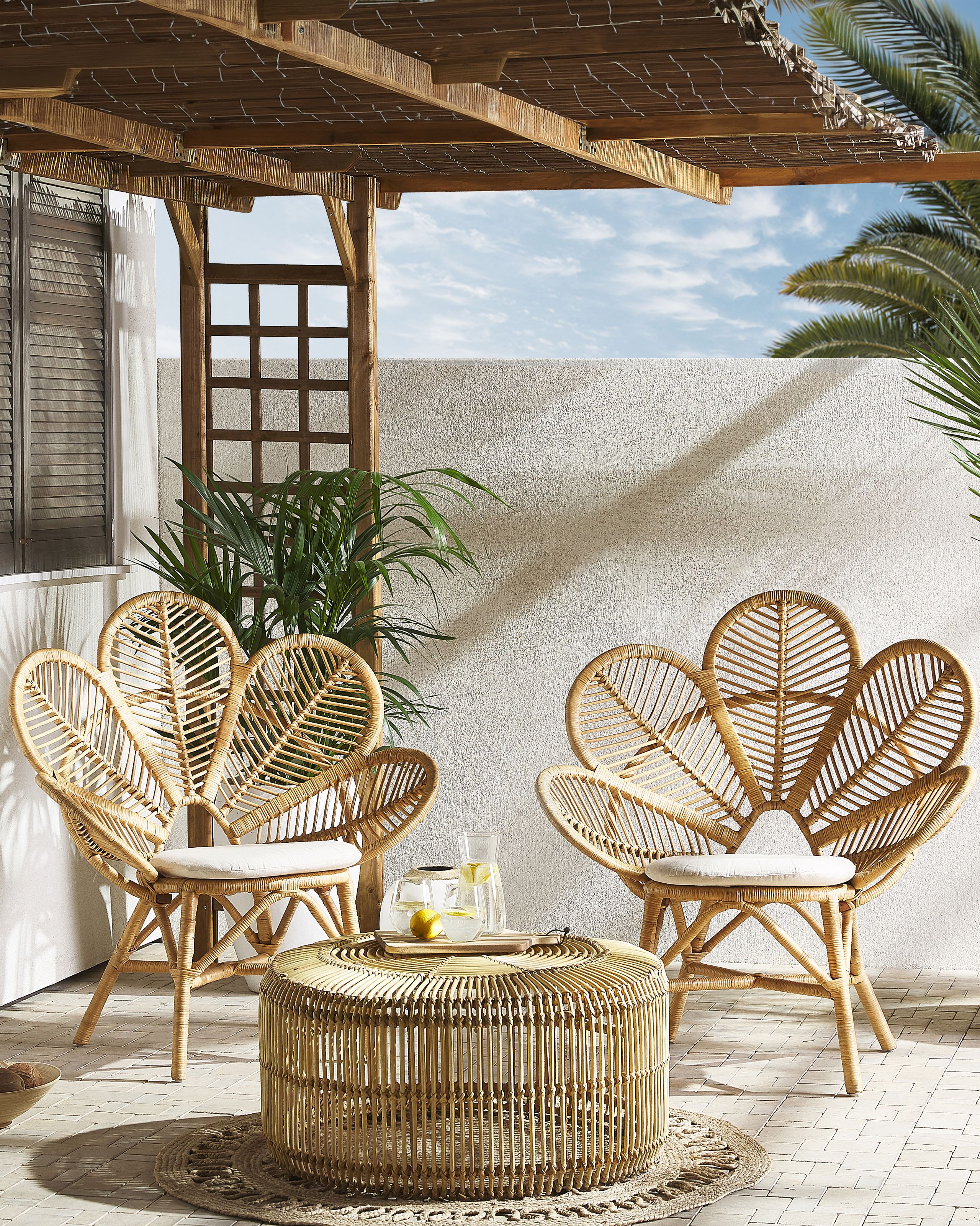 Sæt af 2 påfuglestole FLORENTINE Rattan Naturlig