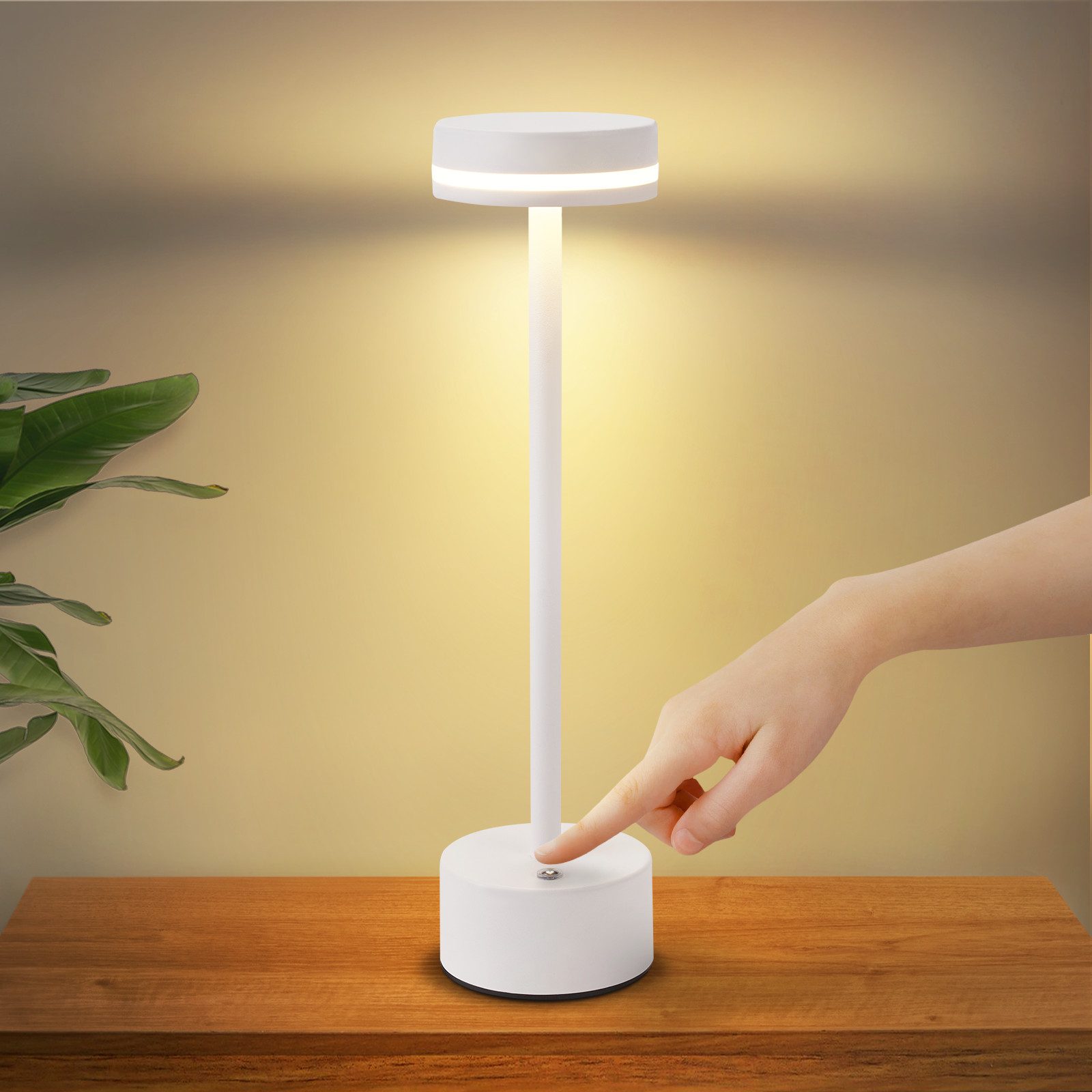 NETTLIFE nettlife trådløs LED-bordlampe, dæmpbar sengelampe med USB-C genopladeligt batteri, hvid berøringslampe til soveværelset