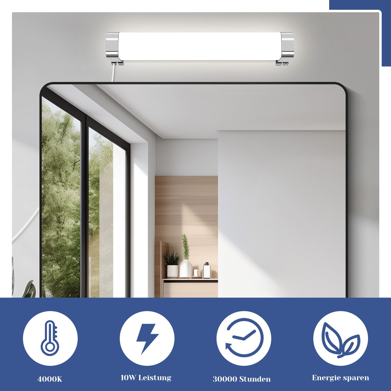NETTLIFE LED - spejlvæglampe med 10 W fatning, sæt med 2, neutral hvid 4000K, krom