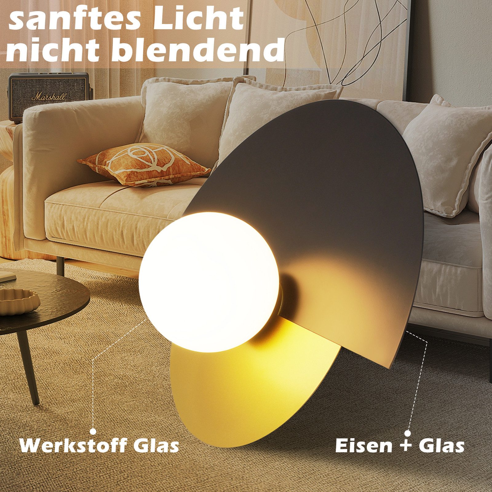 NETTLIFE sort og guld væglampe til gangen, vintage-stil glas og metal, moderne design, E14