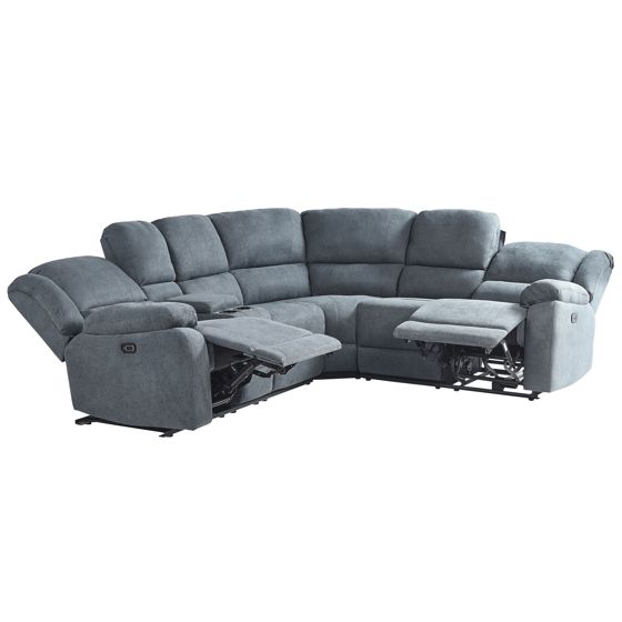 Elektrisk recliner hjørnesofa 5 personers ROKKE med USB-port Mørkegrå Venstrevendt