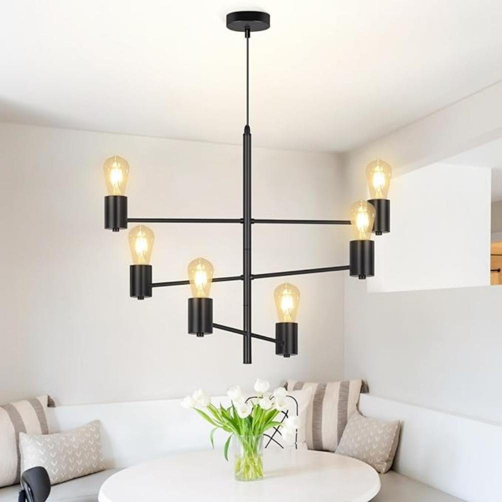 NETTLIFE pendellampe 6, pærer E27, sort diameter, 65 cm Vintage metal, justerbar industriel lysekrone