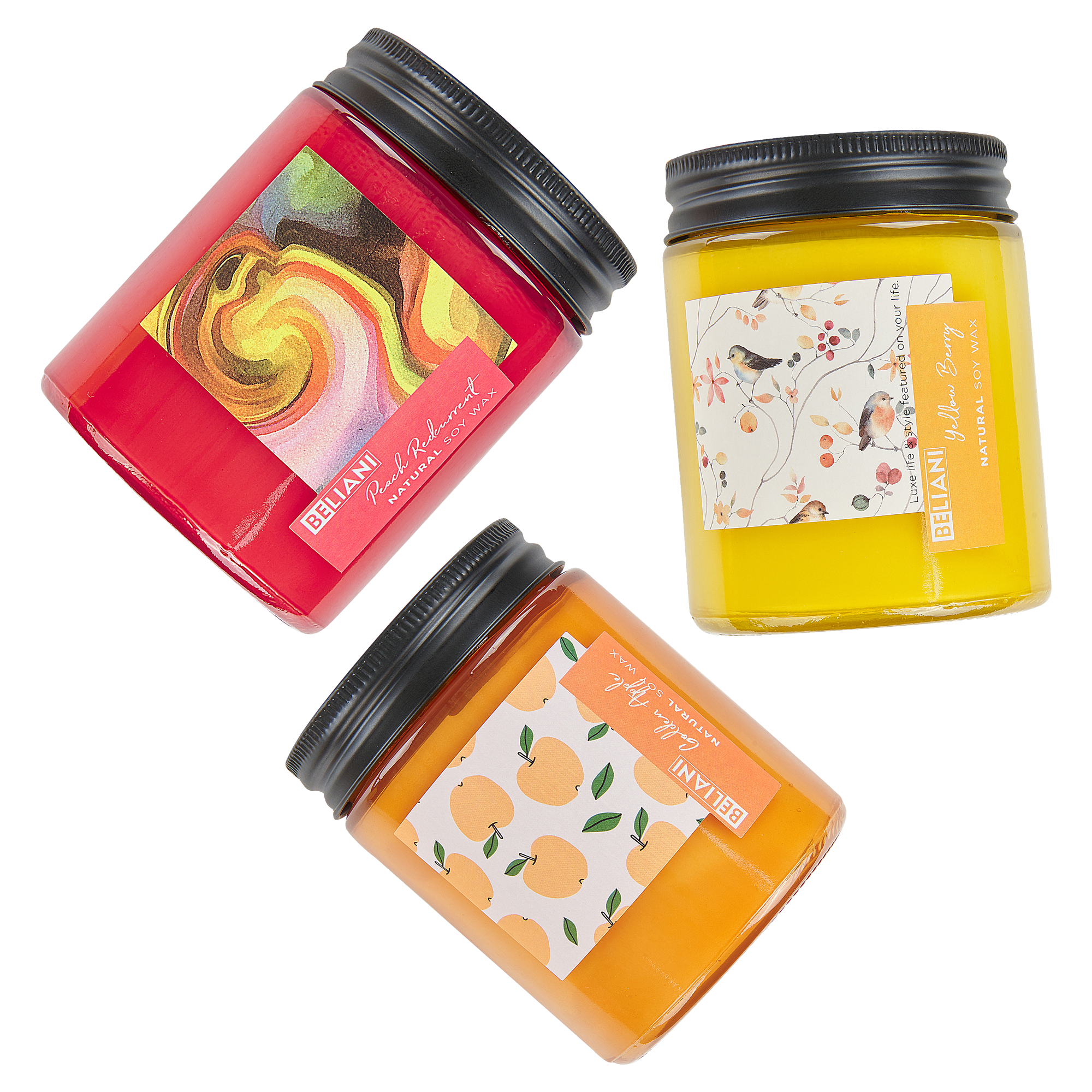 Sæt med 3 duftlys FRUITY BLOOM Soja voks Frugtig noter