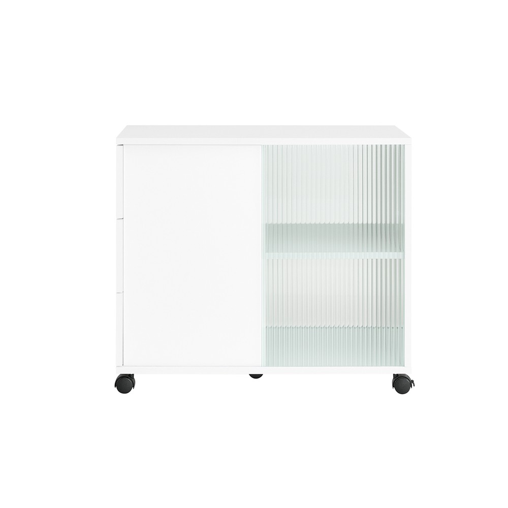 SoBuy, tv-bord på hjul, Skab med hjul, Lavt kabinet, FBT141-W