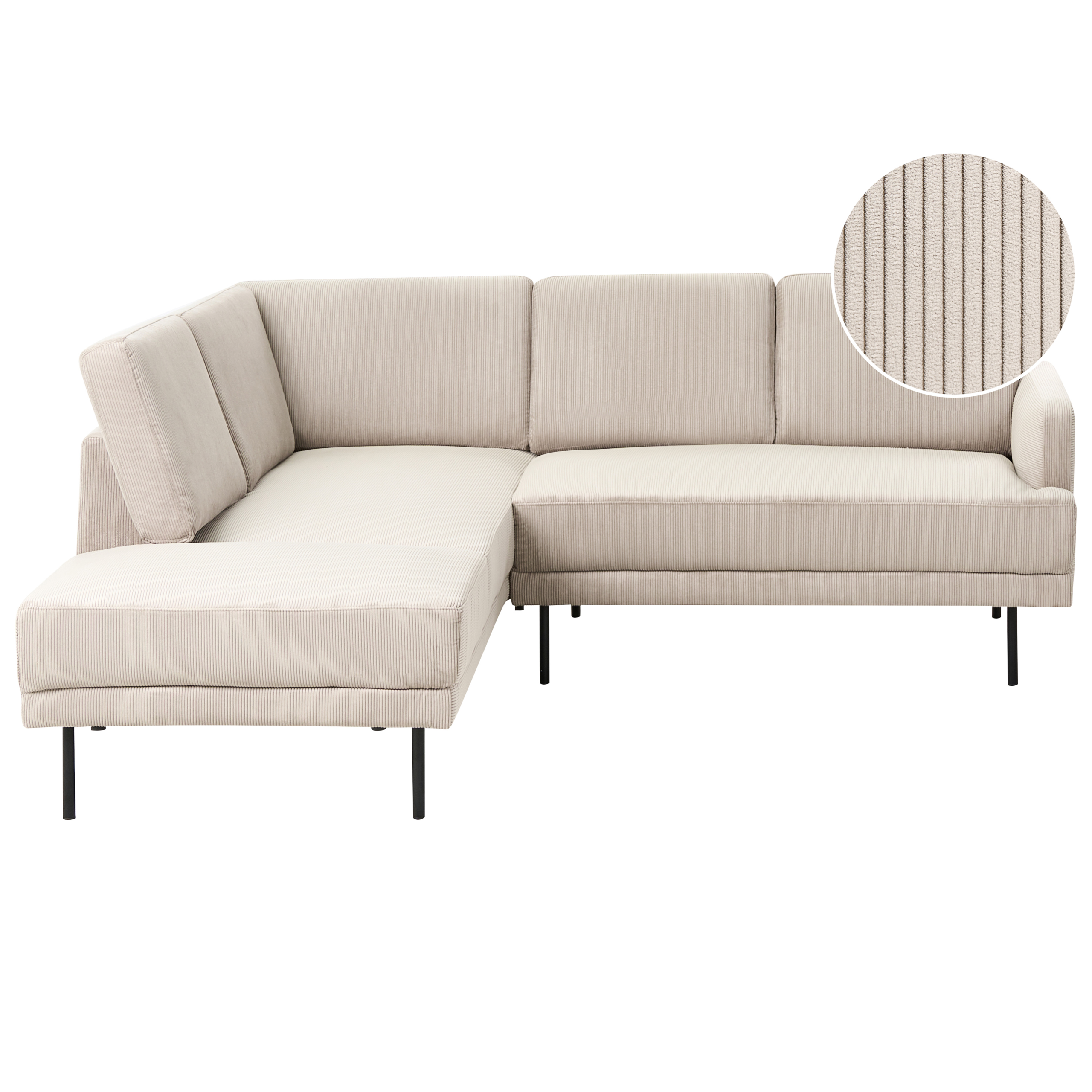 Hjørnesofa 4 personers BREDA Fløjl Beige Højrevendt