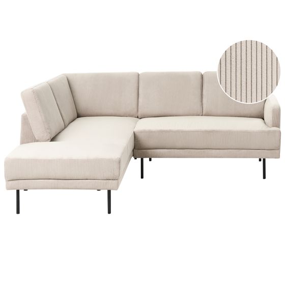 Hjørnesofa 4 personers BREDA Fløjl Beige Højrevendt