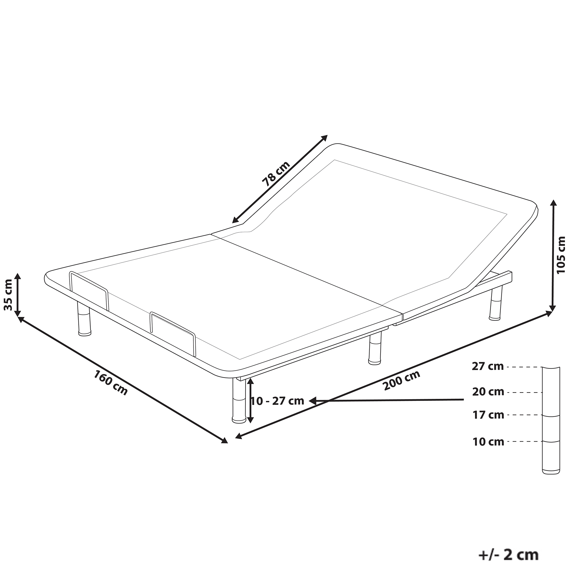 Elektrisk justerbar sengebund BRUNOY 160 x 200 cm Grå