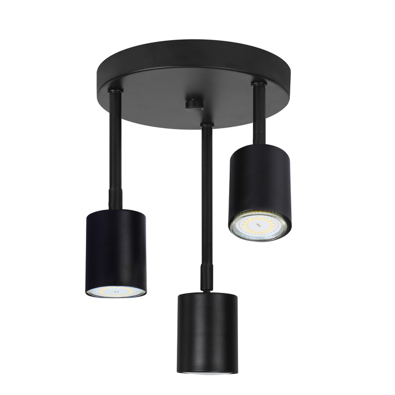 NETTLIFE Loftspotlight sort, 3 justerbare LED GU10 pærer, 350°
