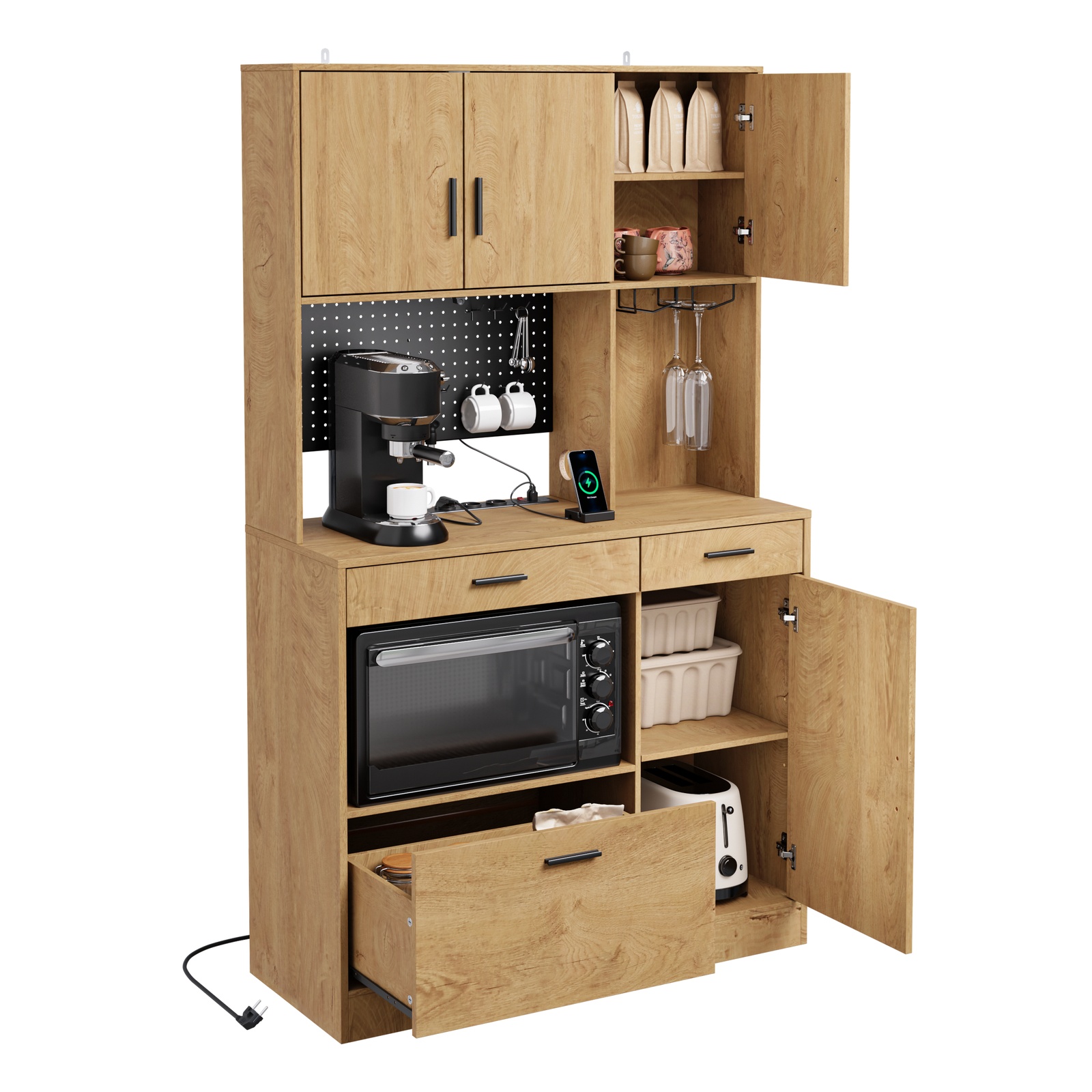Køkkenbuffet med opbevaring, lys eg, 100.0x40.0x170.0 cm, FSB98-L-E-N