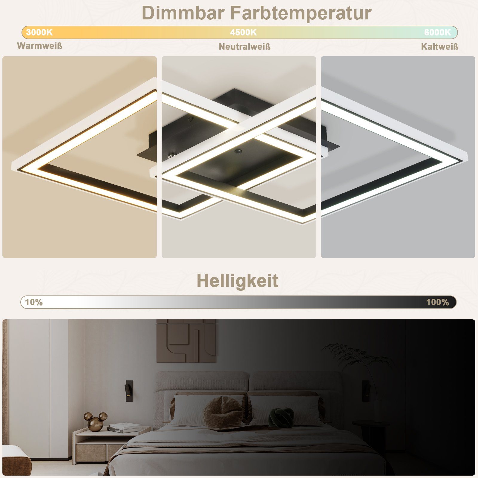 NETTLIFE LED - loftlampe til stuen, dæmpbar, moderne, RGB, med fjernbetjening, 3000-6000K, moderne RGB 13