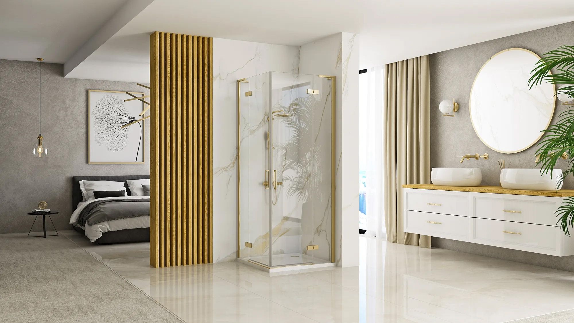 REA brusekabine HUGO DOUBLE 80x90 Børstet guld, 80x90x200,5cm