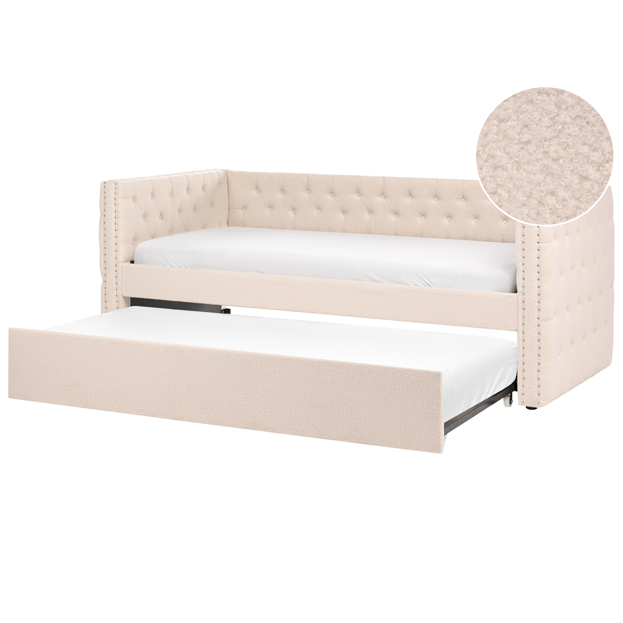 Udtræksseng Boucle GASSIN 90 x 200 cm Lys Beige