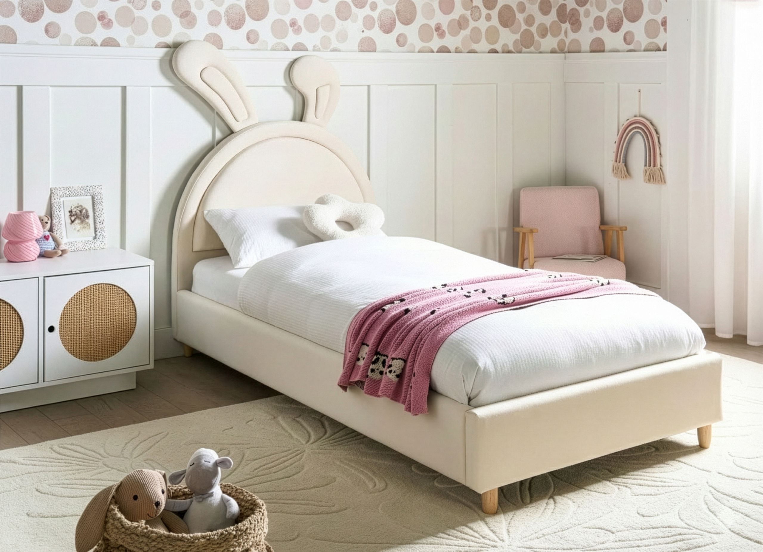 Børneseng Kanin Velour LALLIAS 90 x 200 cm Beige