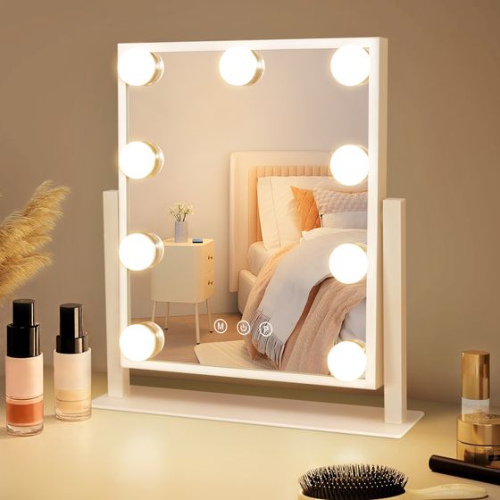 NETTLIFE Hollywood-spejl med lys - Makeup-spejl med 9 LED'er, lille makeup-spejl med lysrotation, 3 tilstande