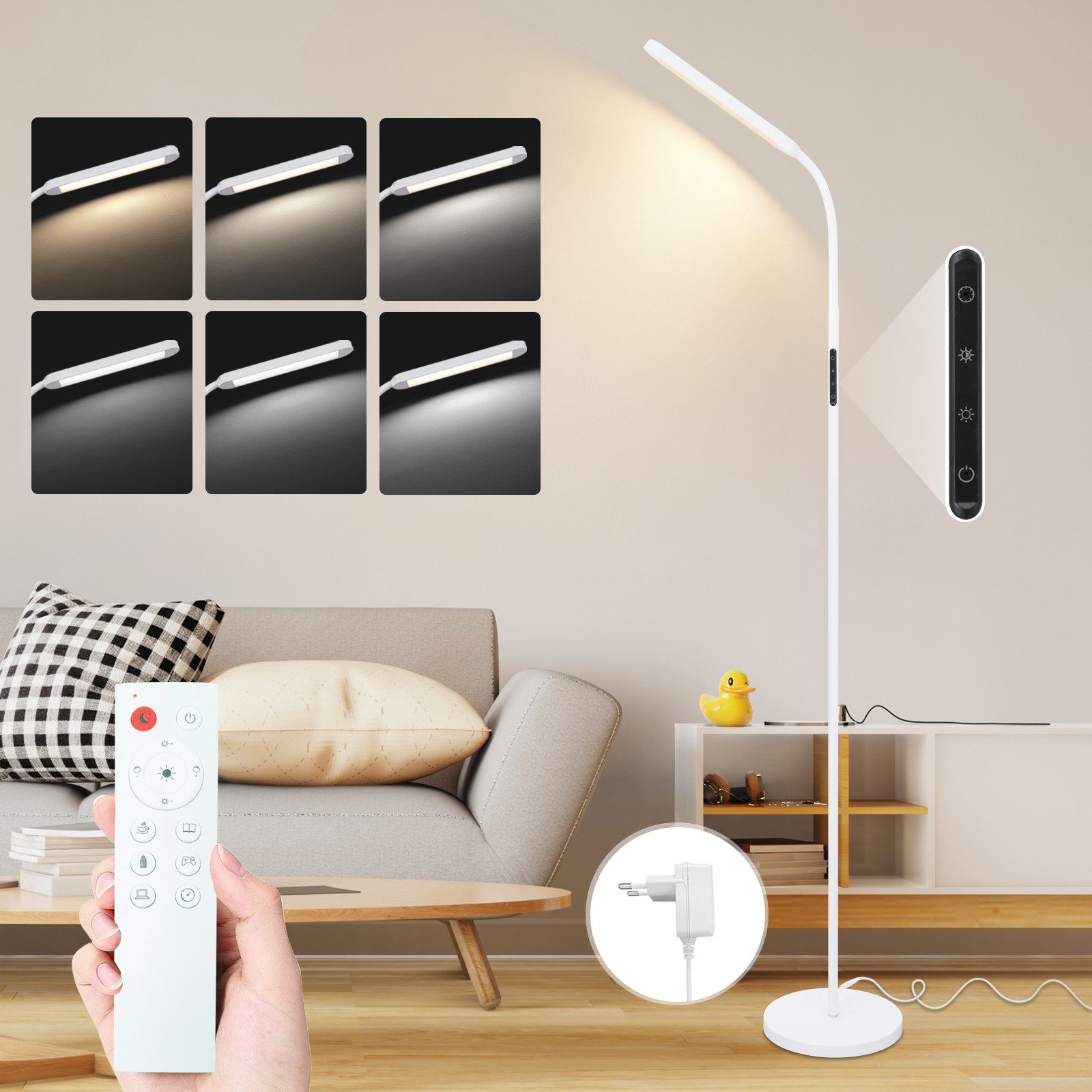 NETTLIFE LED - gulvlampe til stuen, dæmpbar, hvid gulvlampe, 11 W, 360° drejelig, sofa