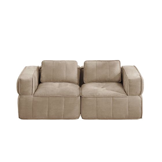 2-personers sofa, minimalistisk, polyester-sandfarvet