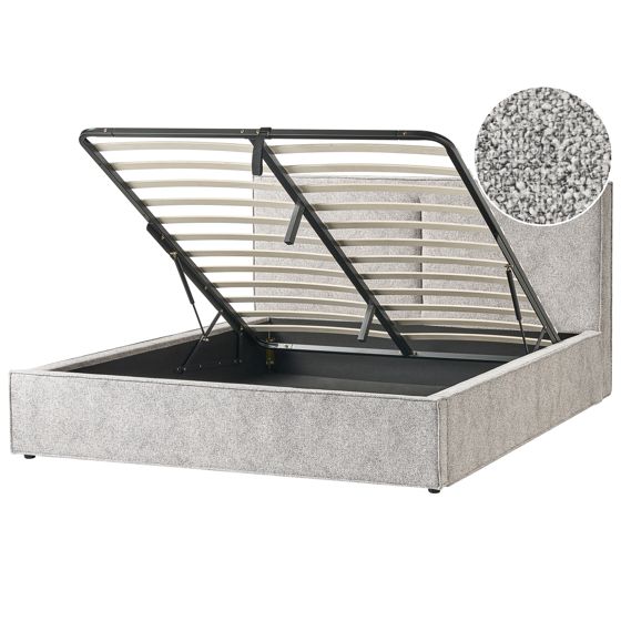 Seng med opbevaring MOISSAC Velourstrik Sort/hvid 180 x 200 cm