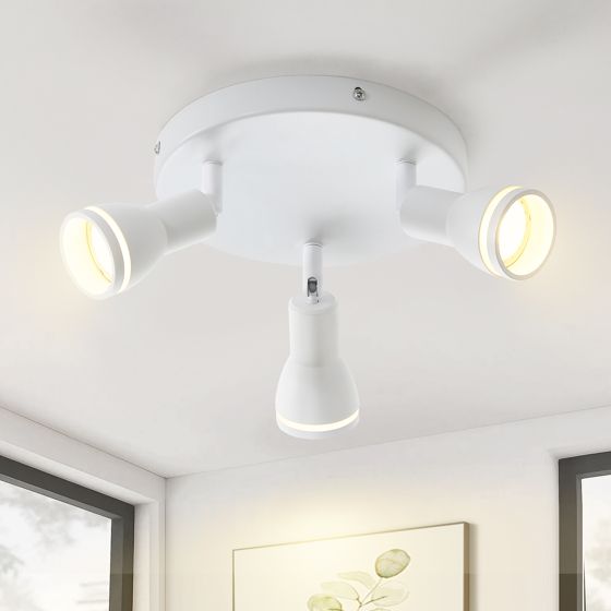 NETTLIFE moderne hvid loftslampe: 3 justerbare metalloftsspotlights, GU10 loftslampe, til soveværelse uden pære