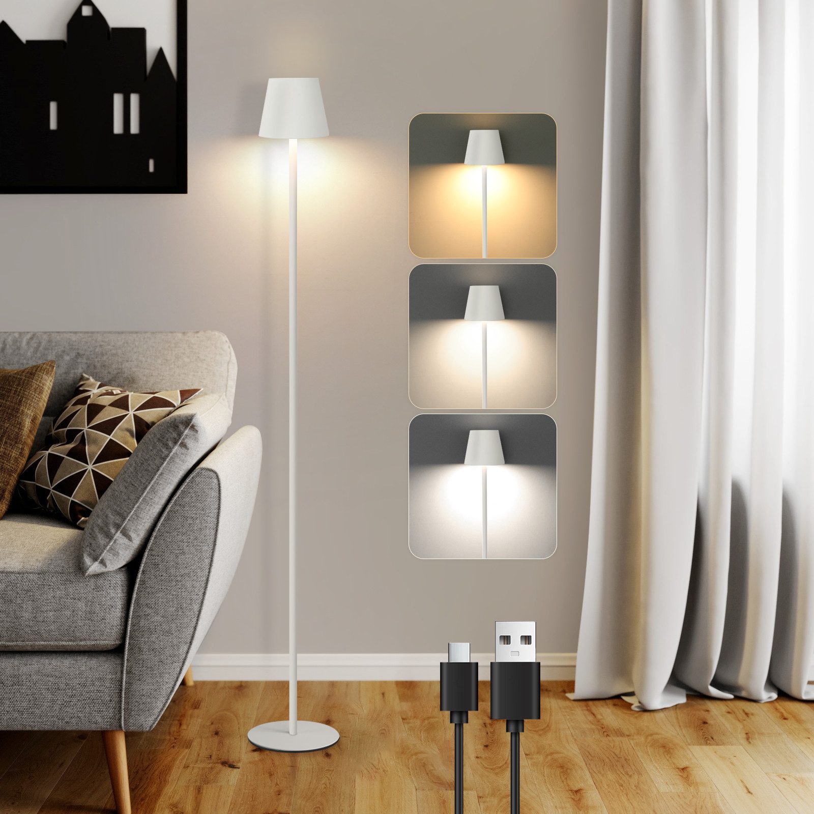 NETTLIFE LED gulvlampe sort moderne dæmpbar 125 cm 3 farvetemperaturer USB til stuen