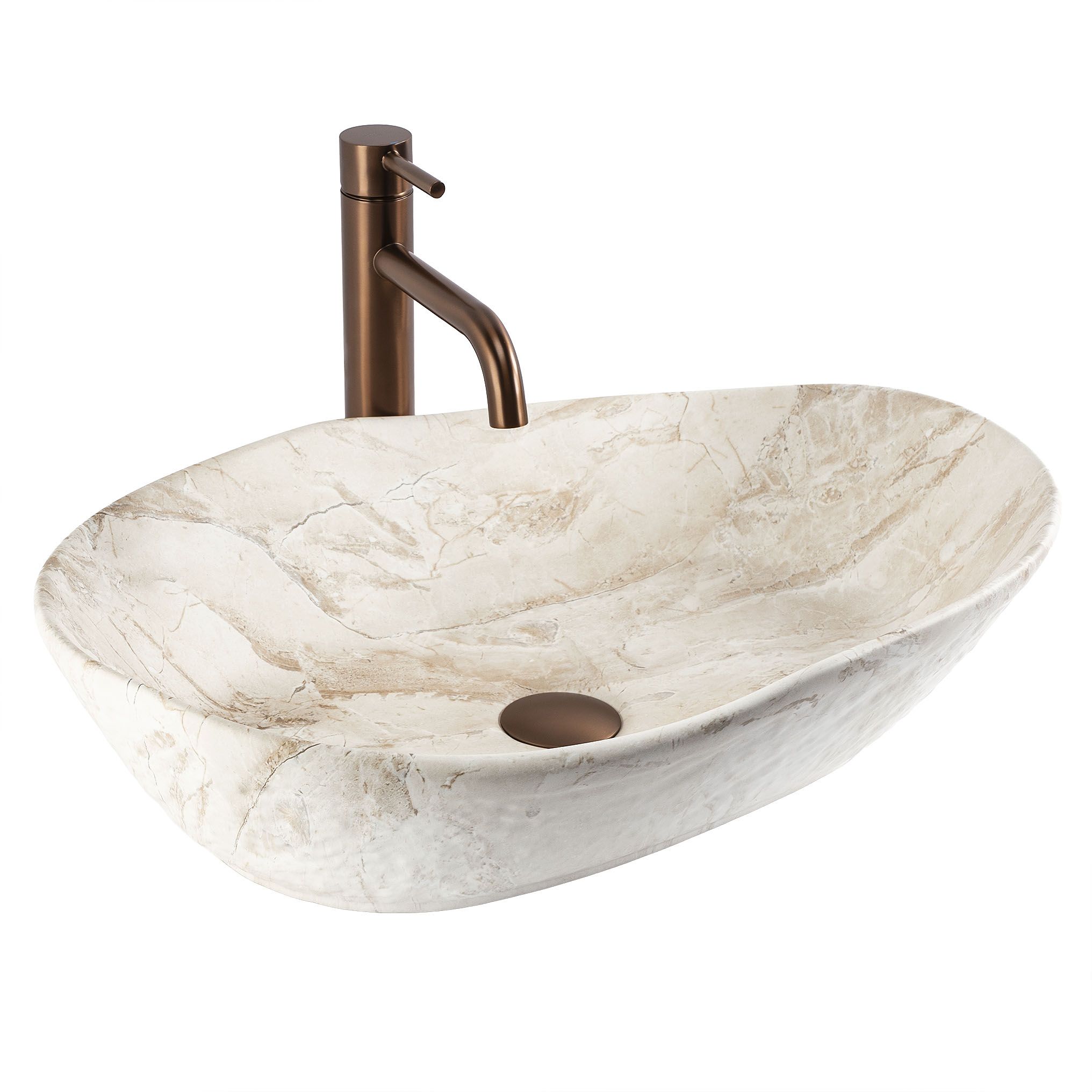 REA bordmonteret håndvask Emilia Reno Beige/Stenimitation, 56x38x13,5cm