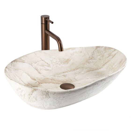 REA bordmonteret håndvask Emilia Reno Beige/Stenimitation, 56x38x13,5cm